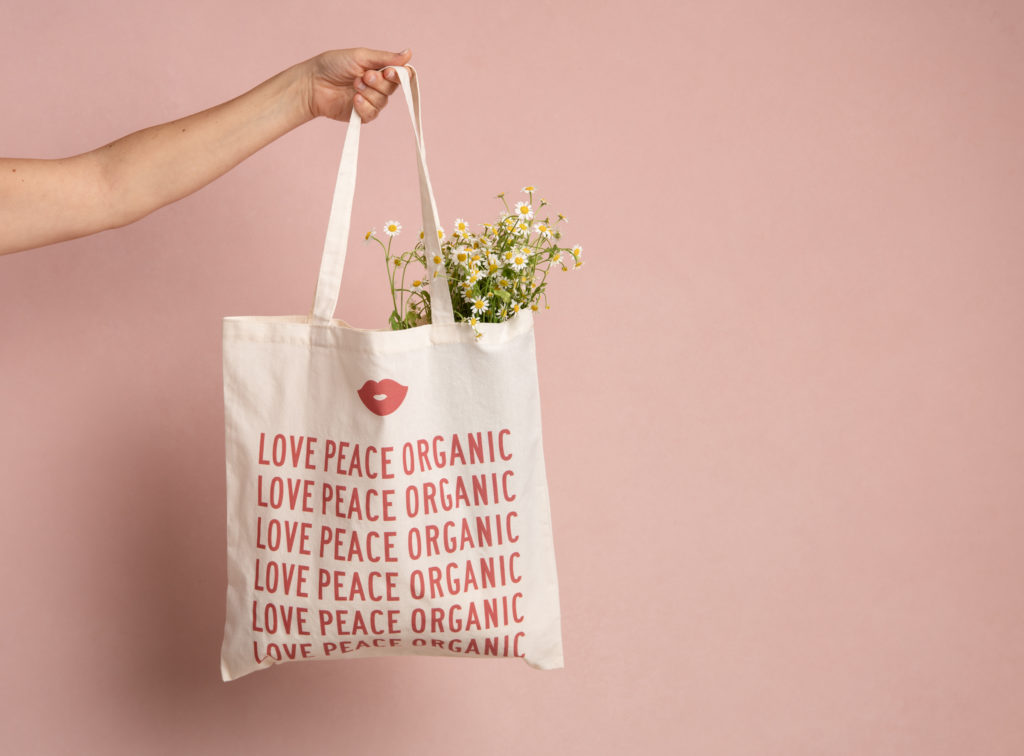 Love Peace Organic tote with wildflowers